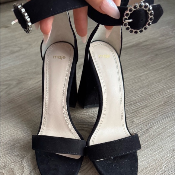 Maje Black Fariaz Suede Rhinestone Buckle Heels size 38 - Picture 5 of 9